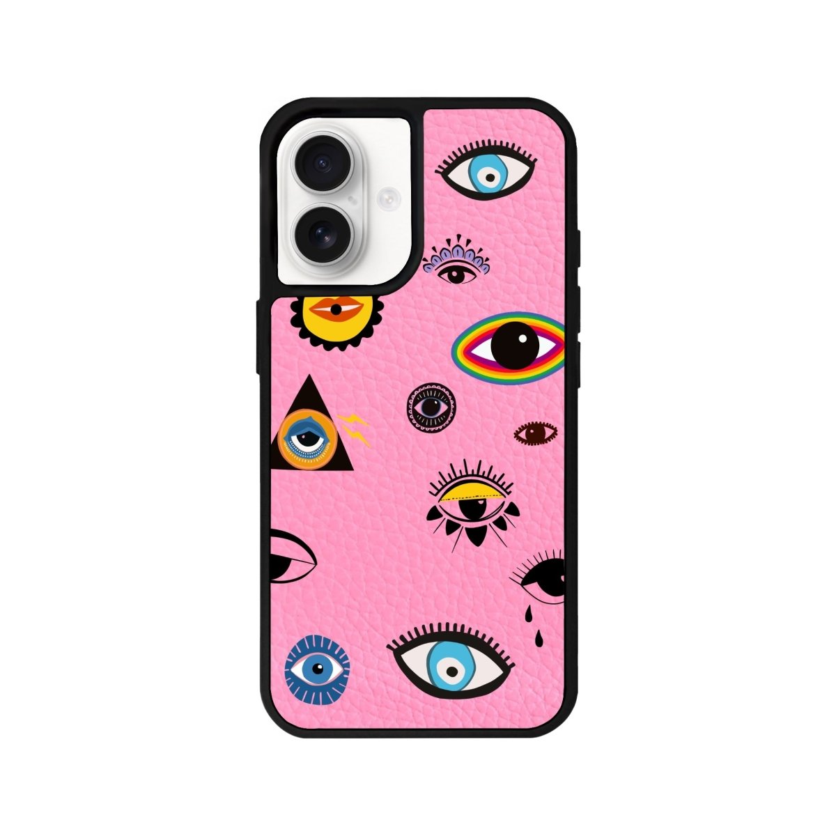 iPhone 16 Eye Stickers Leather Vegan Deri Telefon Kılıfı Pembe - SUMTHINCS