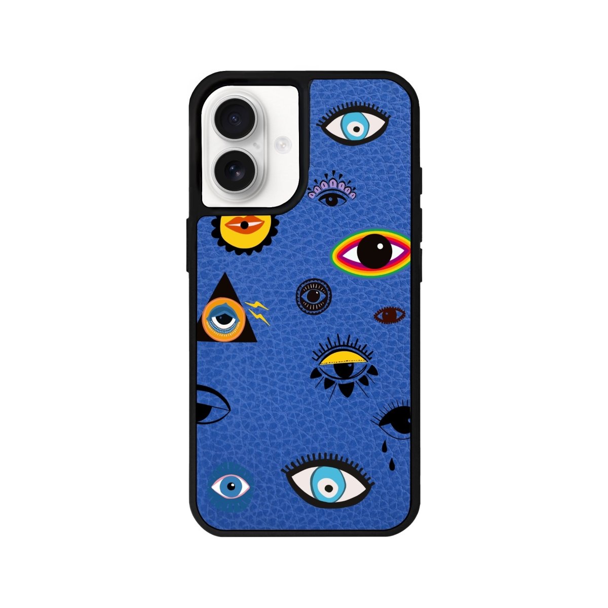 iPhone 16 Eye Stickers Leather Vegan Deri Telefon Kılıfı Mavi - SUMTHINCS