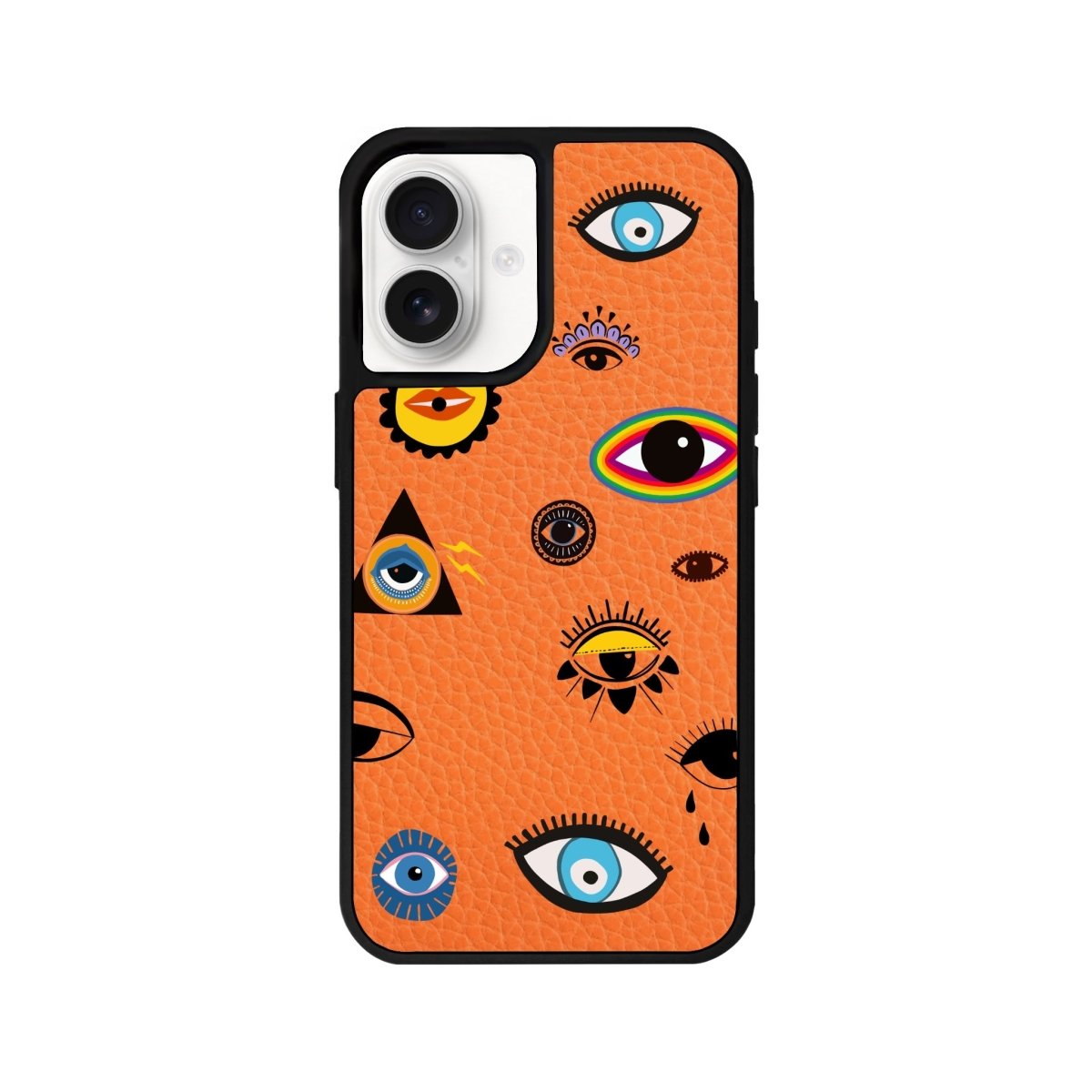 iPhone 16 Eye Stickers Leather Vegan Deri Telefon Kılıfı Turuncu - SUMTHINCS