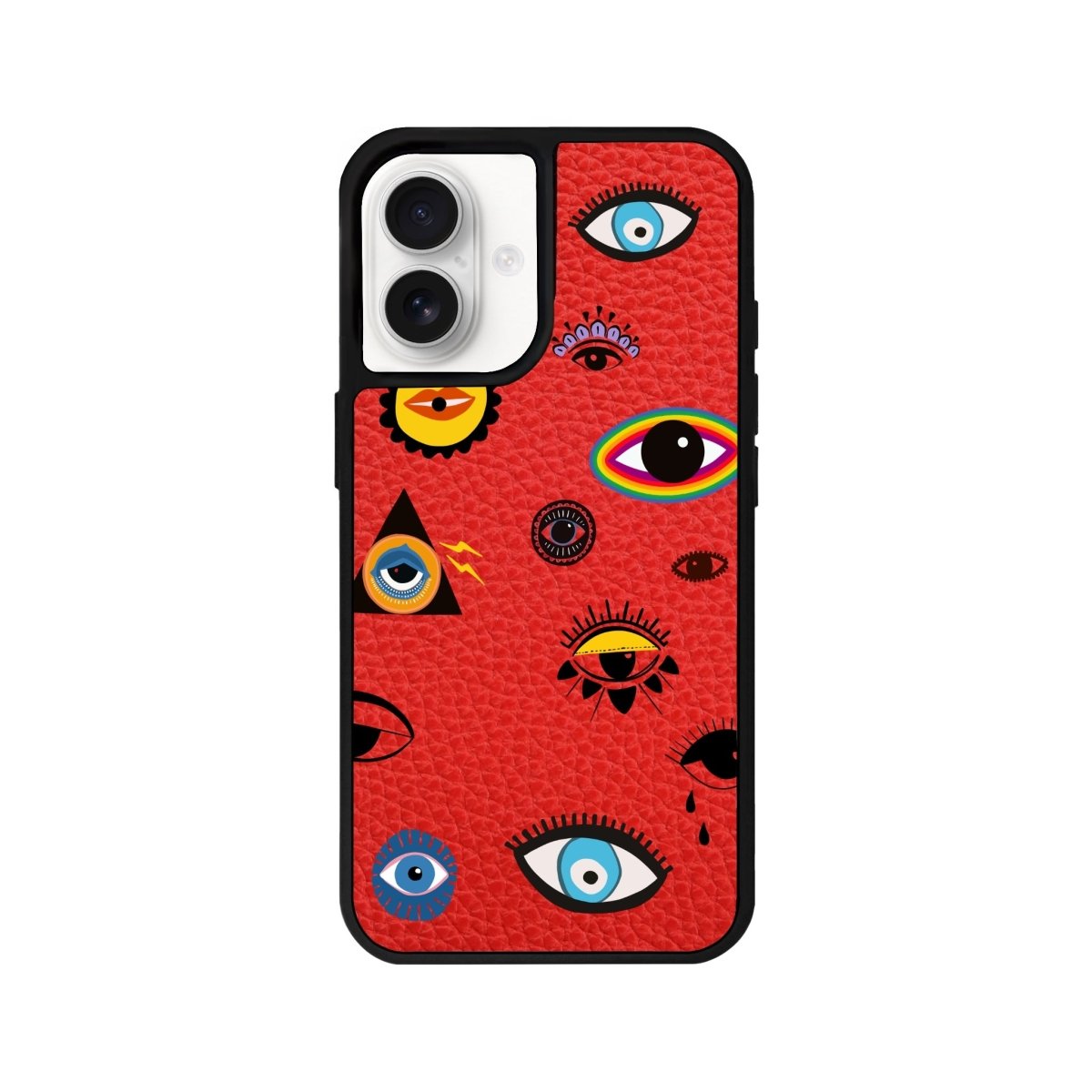 iPhone 16 Eye Stickers Leather Vegan Deri Telefon Kılıfı Kırmızı - SUMTHINCS