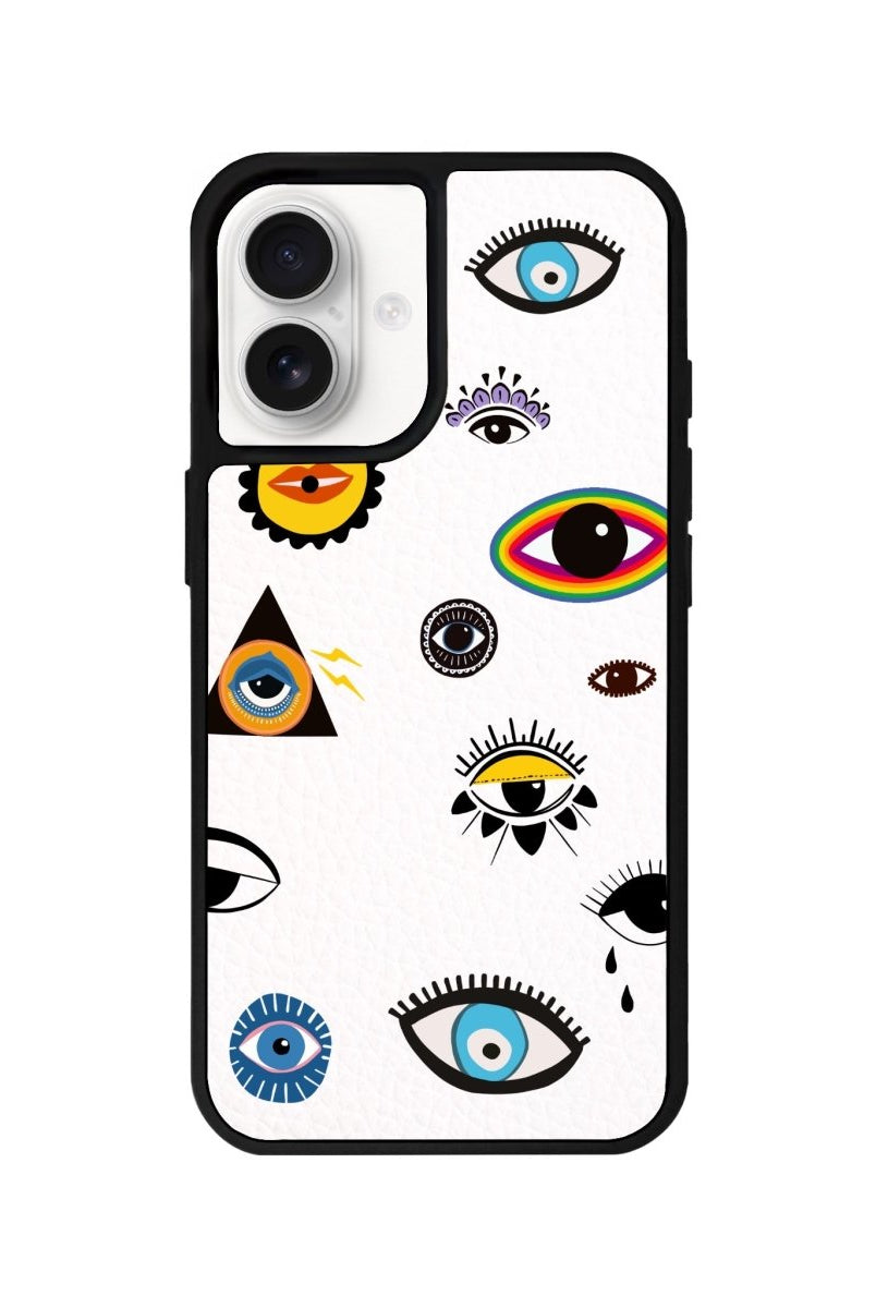 iPhone 16 Eye Stickers Leather Vegan Deri Telefon Kılıfı Beyaz - SUMTHINCS