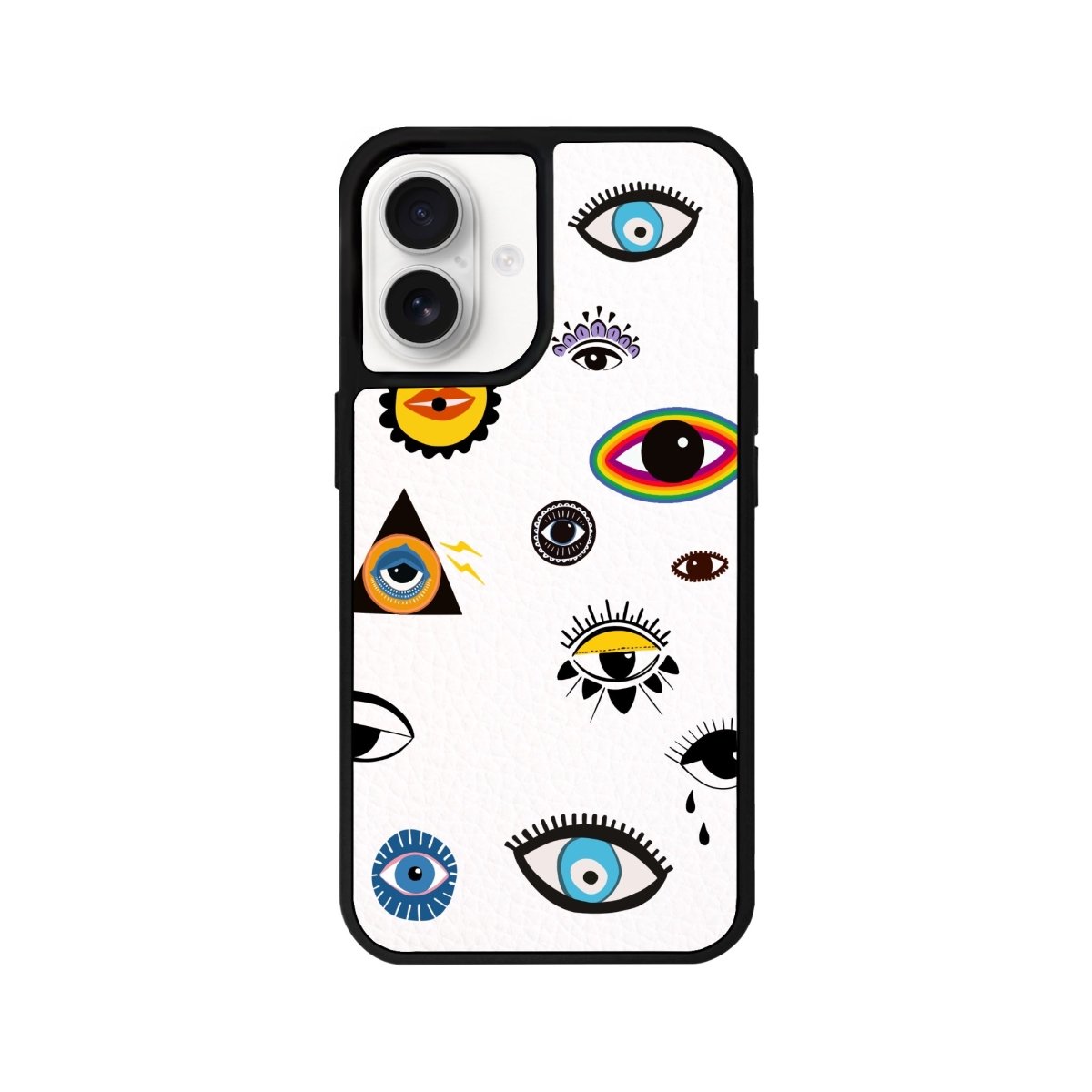 iPhone 16 Eye Stickers Leather Vegan Deri Telefon Kılıfı Beyaz - SUMTHINCS