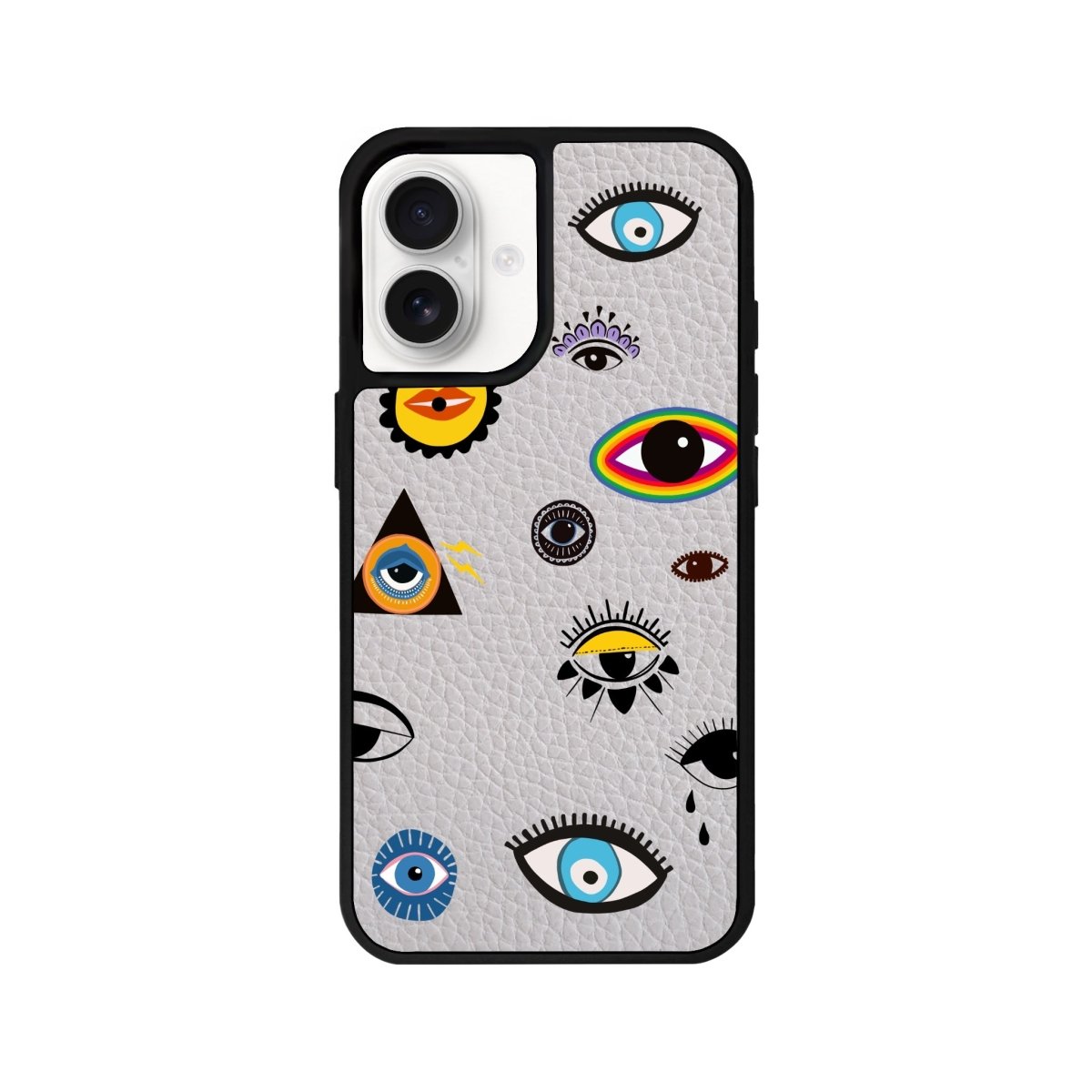 iPhone 16 Eye Stickers Leather Vegan Deri Telefon Kılıfı Gri - SUMTHINCS