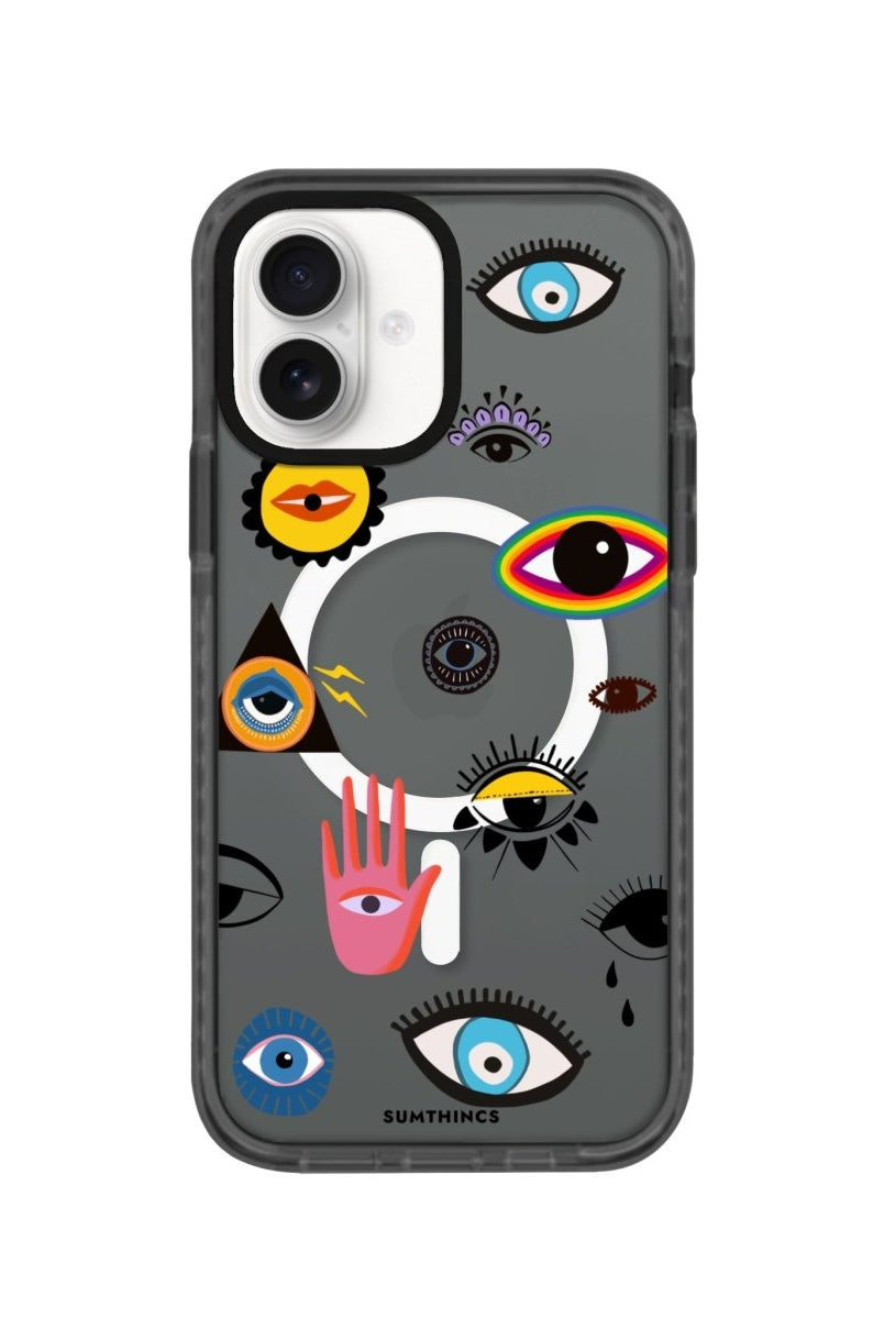 iPhone 16 Eye Stickers Magsafe Procase Şeffaf Telefon Kılıfı Antrasit - SUMTHINCS
