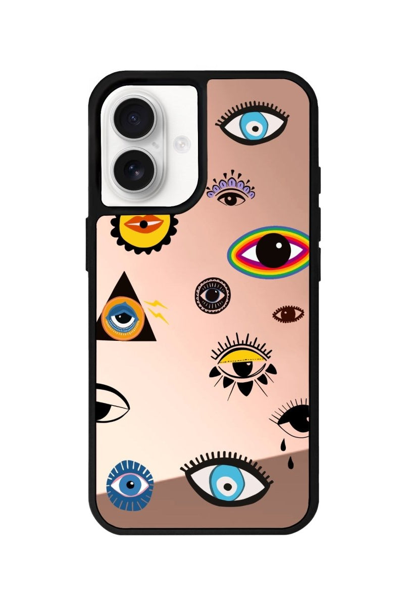 iPhone 16 Eye Stickers Mirror Aynalı Telefon Kılıfı Metalik Pembe - SUMTHINCS