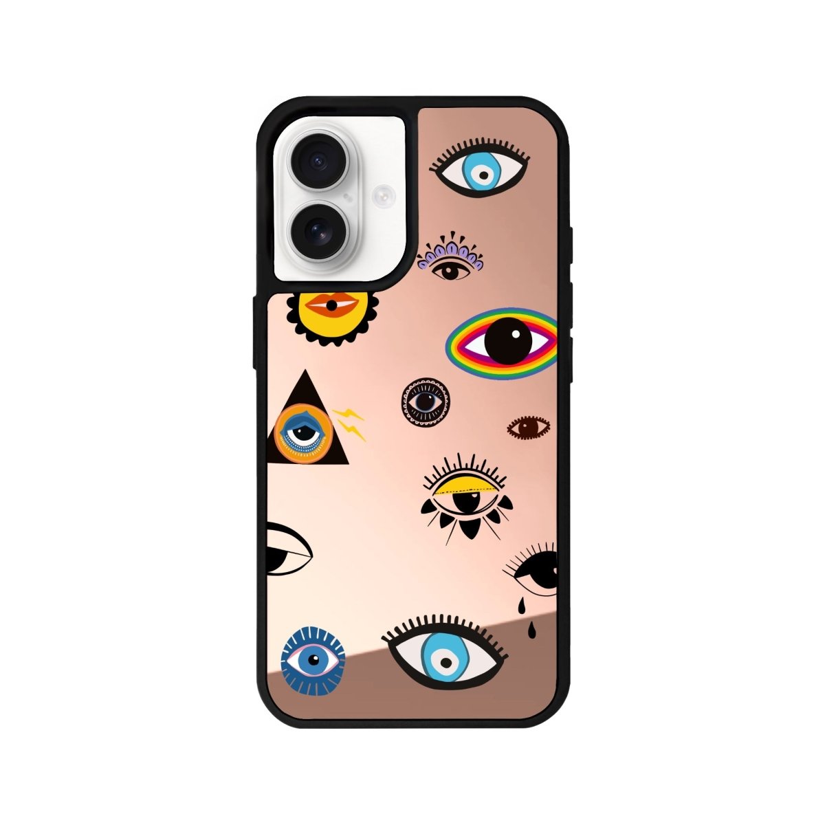 iPhone 16 Eye Stickers Mirror Aynalı Telefon Kılıfı Metalik Pembe - SUMTHINCS
