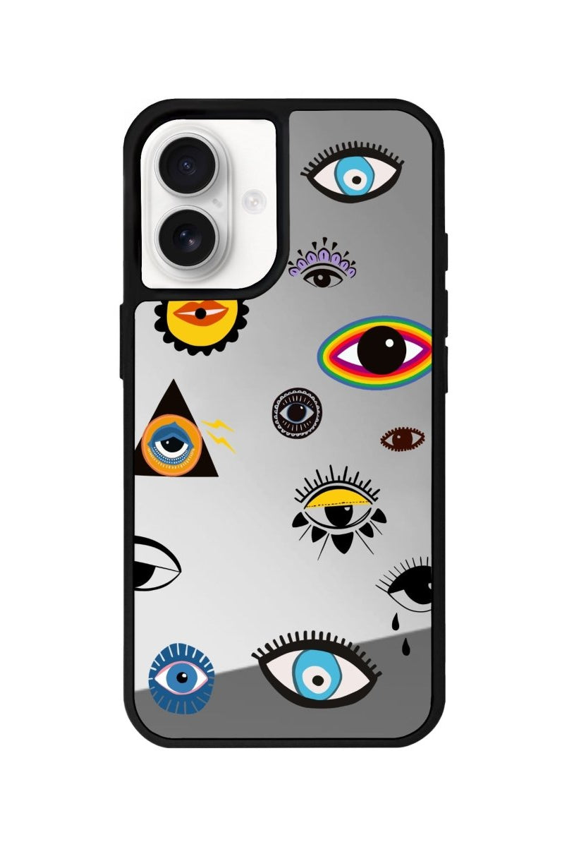 iPhone 16 Eye Stickers Mirror Aynalı Telefon Kılıfı Gümüş - SUMTHINCS
