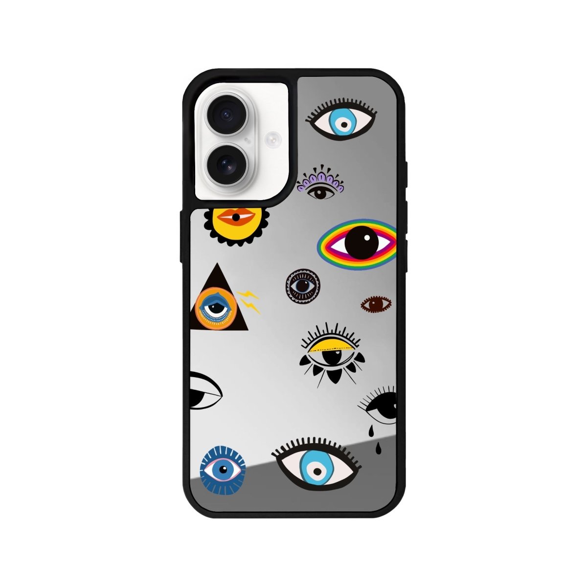 iPhone 16 Eye Stickers Mirror Aynalı Telefon Kılıfı Gümüş - SUMTHINCS
