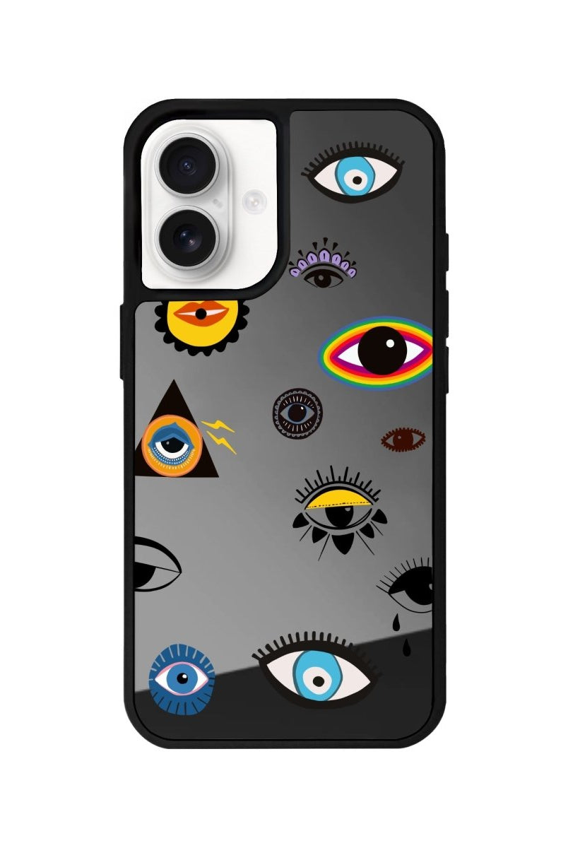 iPhone 16 Eye Stickers Mirror Aynalı Telefon Kılıfı Antrasit - SUMTHINCS