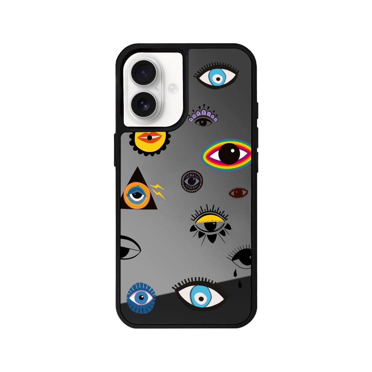 iPhone 16 Eye Stickers Mirror Aynalı Telefon Kılıfı Antrasit - SUMTHINCS