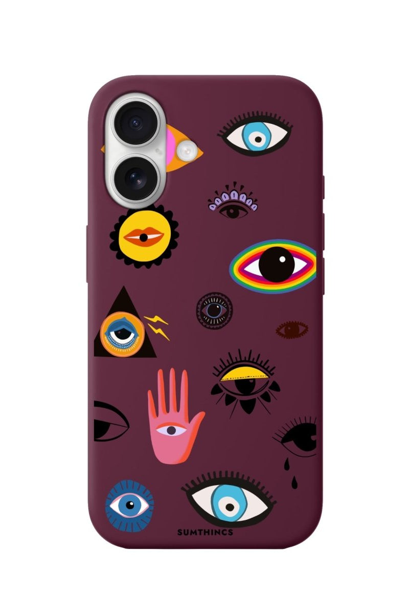 iPhone 16 Eye Stickers Premium Telefon Kılıfı Bordo - SUMTHINCS