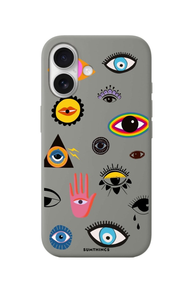 iPhone 16 Eye Stickers Premium Telefon Kılıfı Gri - SUMTHINCS
