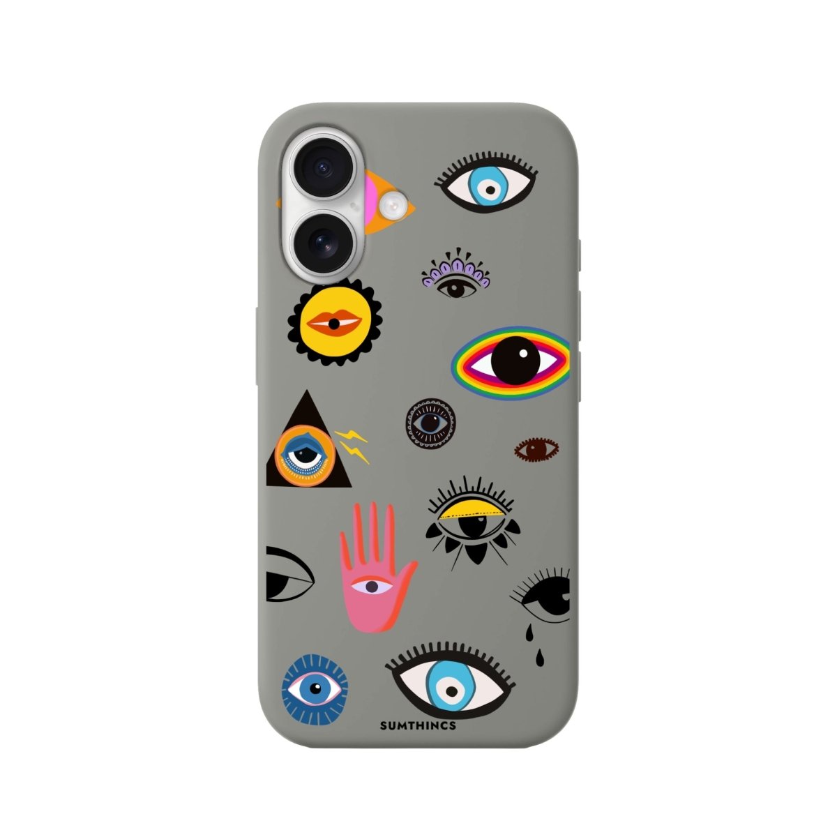 iPhone 16 Eye Stickers Premium Telefon Kılıfı Gri - SUMTHINCS