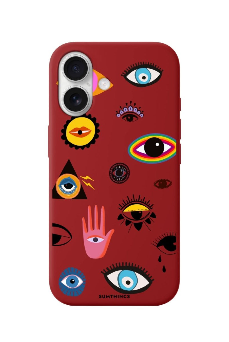 iPhone 16 Eye Stickers Premium Telefon Kılıfı Kırmızı - SUMTHINCS