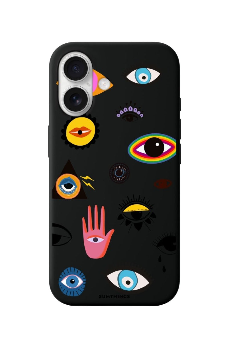 iPhone 16 Eye Stickers Premium Telefon Kılıfı Siyah - SUMTHINCS