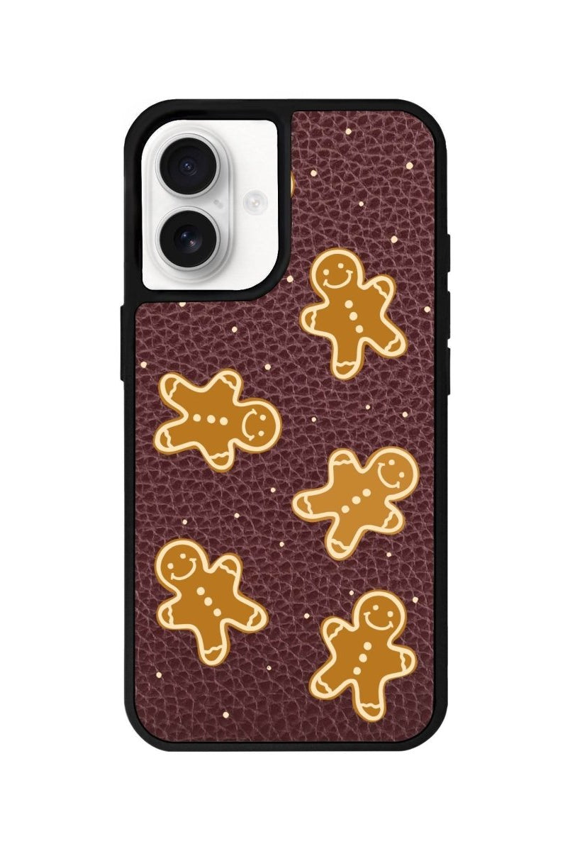 iPhone 16 Gingerbread Man Leather Vegan Deri Telefon Kılıfı Bordo - SUMTHINCS
