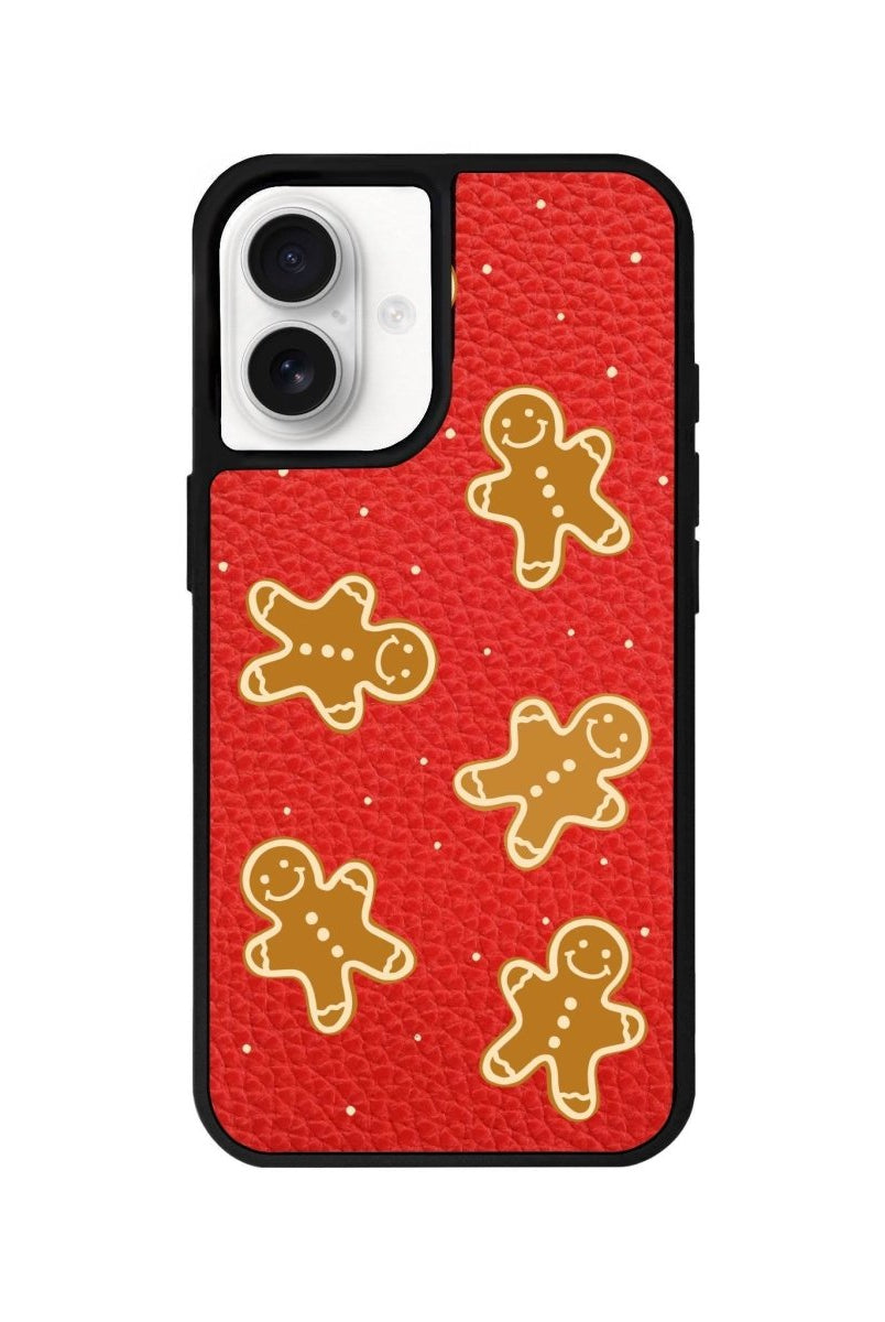 iPhone 16 Gingerbread Man Leather Vegan Deri Telefon Kılıfı Kırmızı - SUMTHINCS