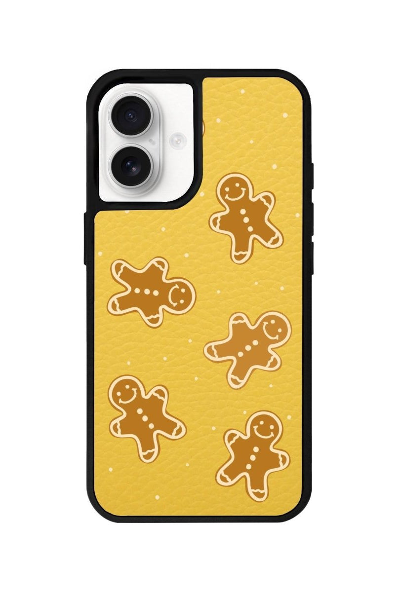 iPhone 16 Gingerbread Man Leather Vegan Deri Telefon Kılıfı Sarı - SUMTHINCS