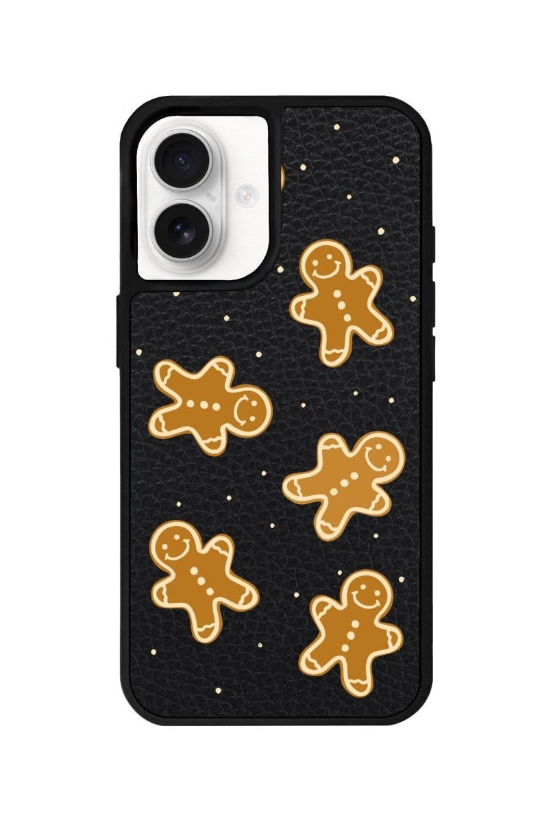 iPhone 16 Gingerbread Man Leather Vegan Deri Telefon Kılıfı Siyah - SUMTHINCS