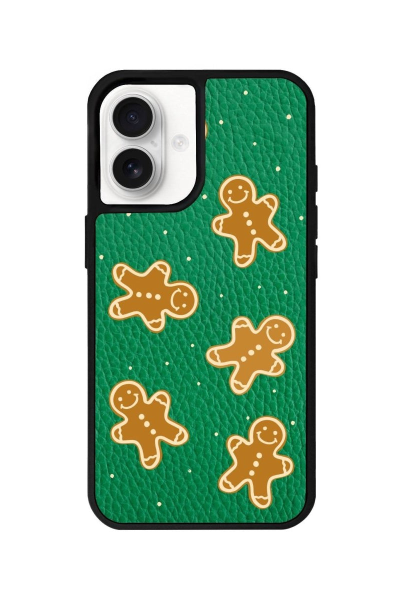 iPhone 16 Gingerbread Man Leather Vegan Deri Telefon Kılıfı Yeşil - SUMTHINCS