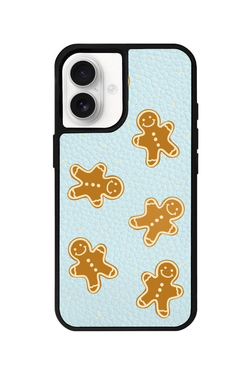 iPhone 16 Gingerbread Man Leather Vegan Deri Telefon Kılıfı Açık Mavi - SUMTHINCS