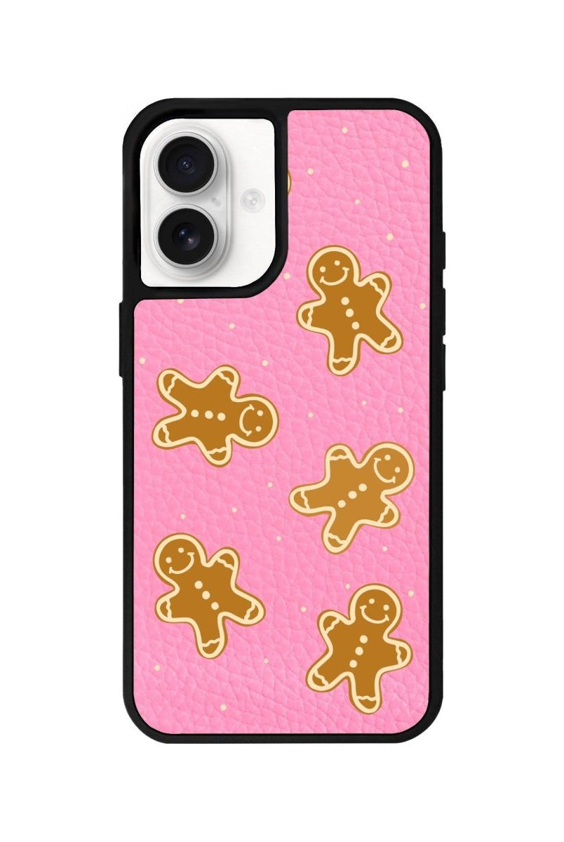 iPhone 16 Gingerbread Man Leather Vegan Deri Telefon Kılıfı Pembe - SUMTHINCS