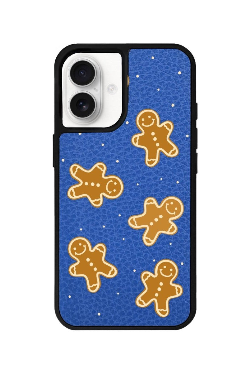 iPhone 16 Gingerbread Man Leather Vegan Deri Telefon Kılıfı Mavi - SUMTHINCS