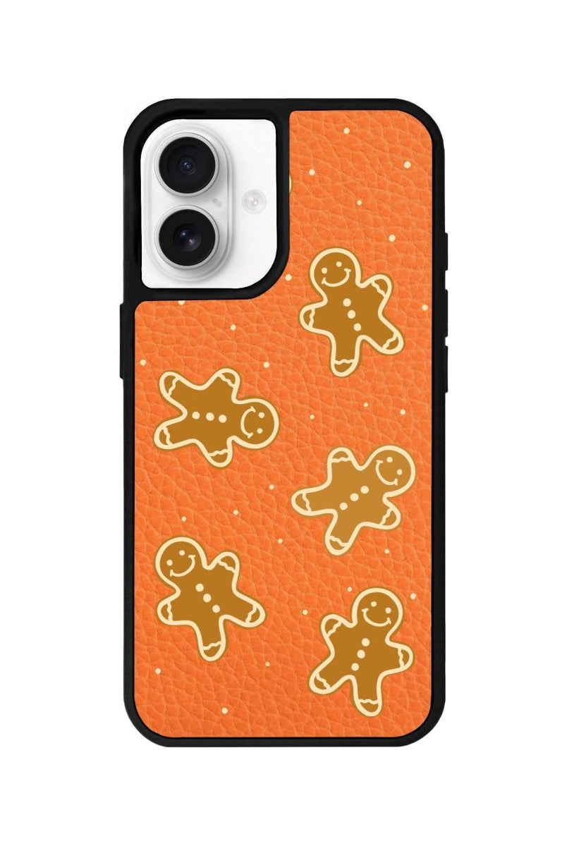 iPhone 16 Gingerbread Man Leather Vegan Deri Telefon Kılıfı Turuncu - SUMTHINCS