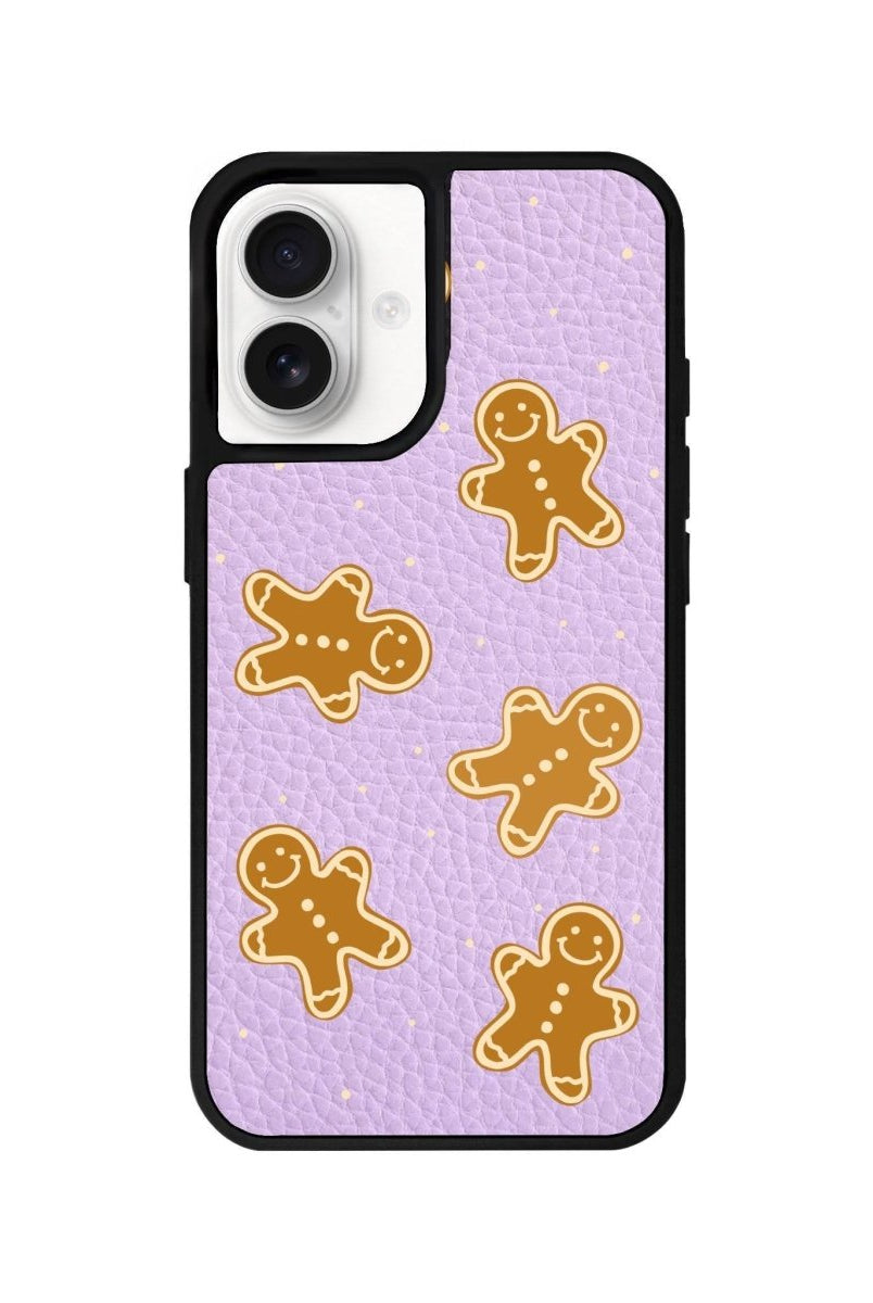 iPhone 16 Gingerbread Man Leather Vegan Deri Telefon Kılıfı Lila - SUMTHINCS