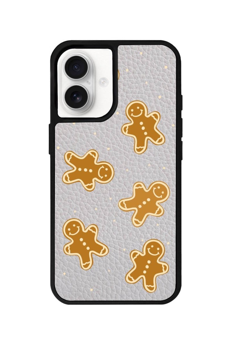 iPhone 16 Gingerbread Man Leather Vegan Deri Telefon Kılıfı Gri - SUMTHINCS
