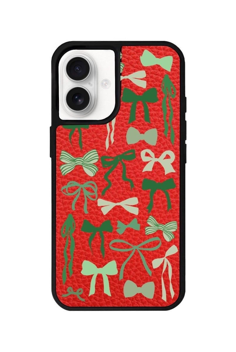 iPhone 16 Green Garland Leather Vegan Deri Telefon Kılıfı Kırmızı - SUMTHINCS