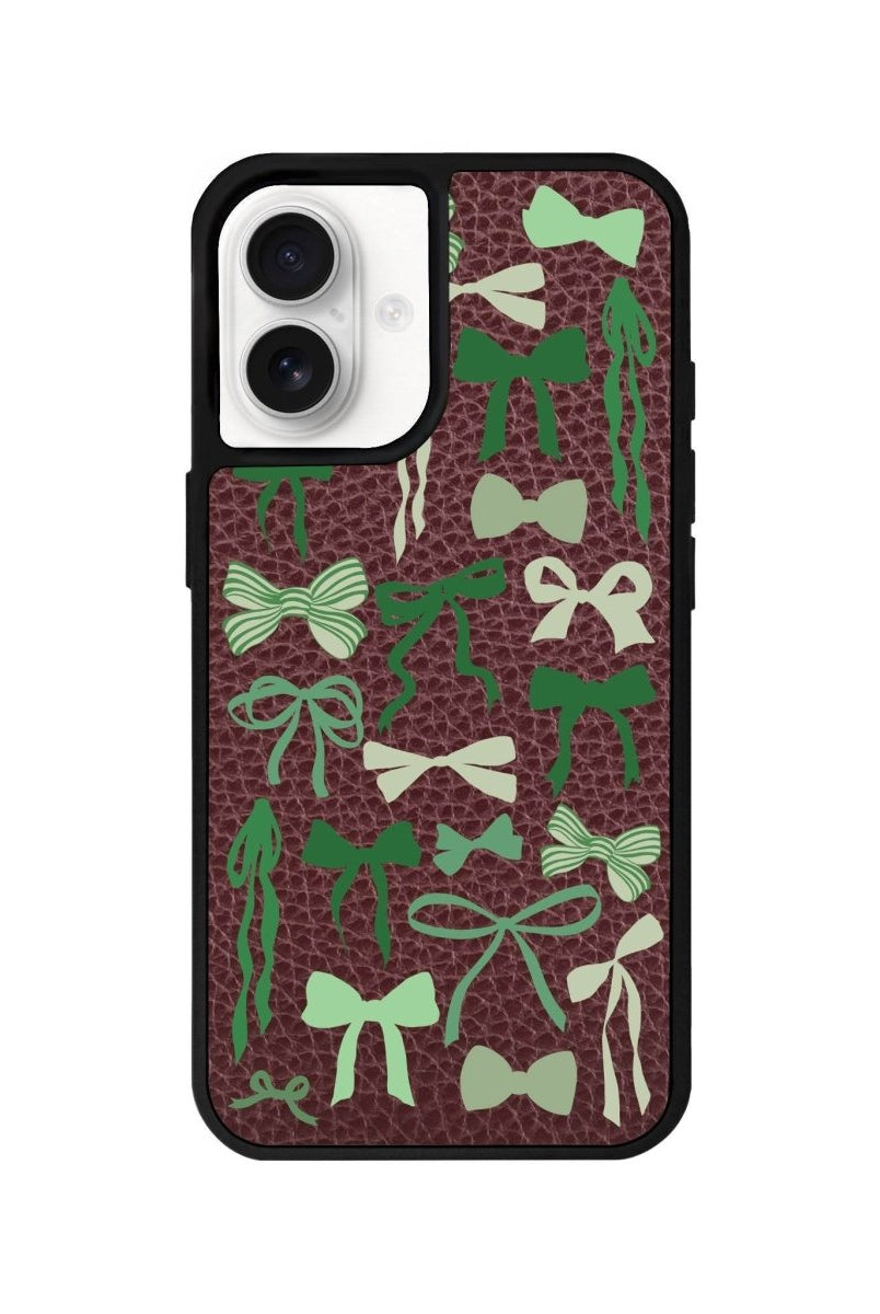 iPhone 16 Green Garland Leather Vegan Deri Telefon Kılıfı Bordo - SUMTHINCS