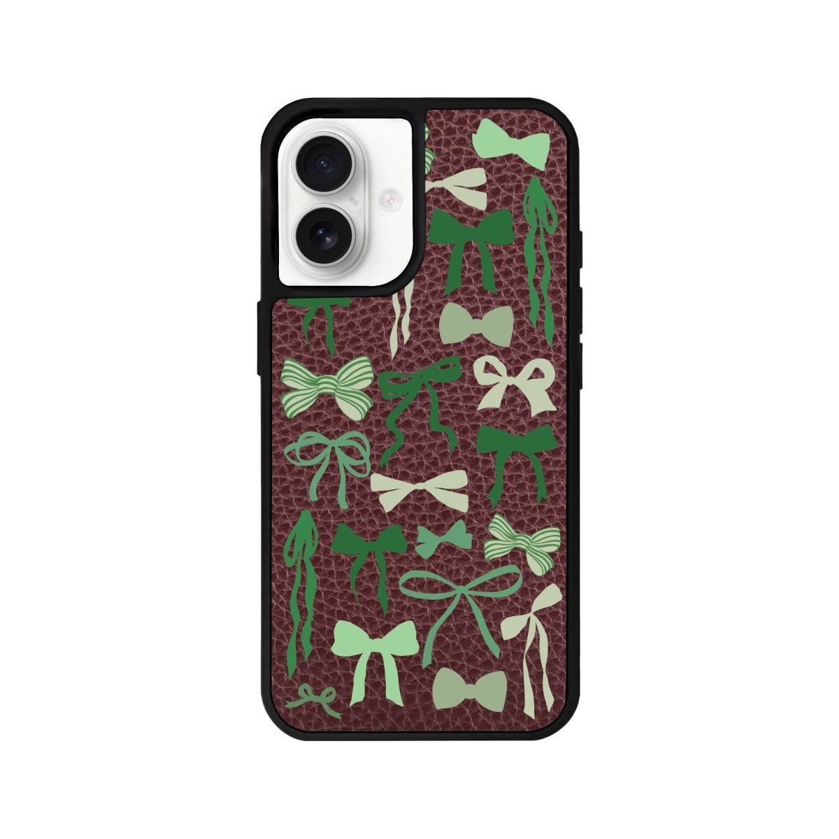 iPhone 16 Green Garland Leather Vegan Deri Telefon Kılıfı Bordo - SUMTHINCS