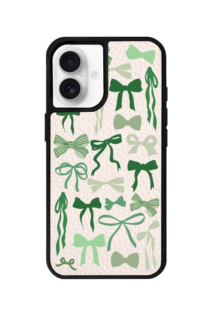 iPhone 16 Green Garland Leather Vegan Deri Telefon Kılıfı Bej - SUMTHINCS