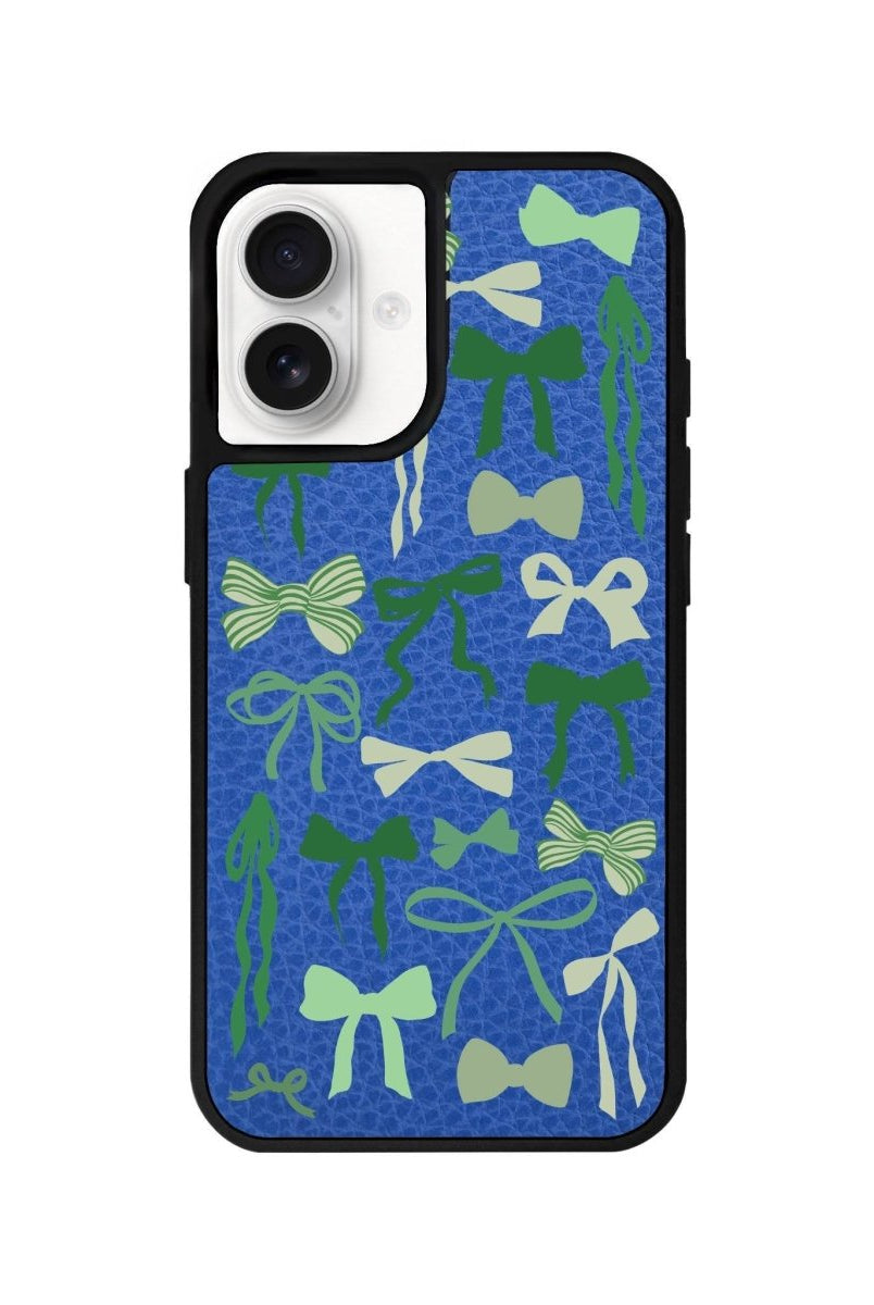 iPhone 16 Green Garland Leather Vegan Deri Telefon Kılıfı Mavi - SUMTHINCS