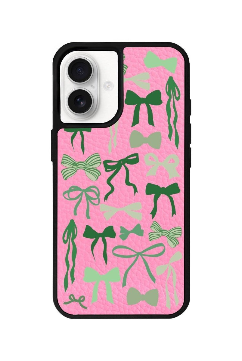 iPhone 16 Green Garland Leather Vegan Deri Telefon Kılıfı Pembe - SUMTHINCS