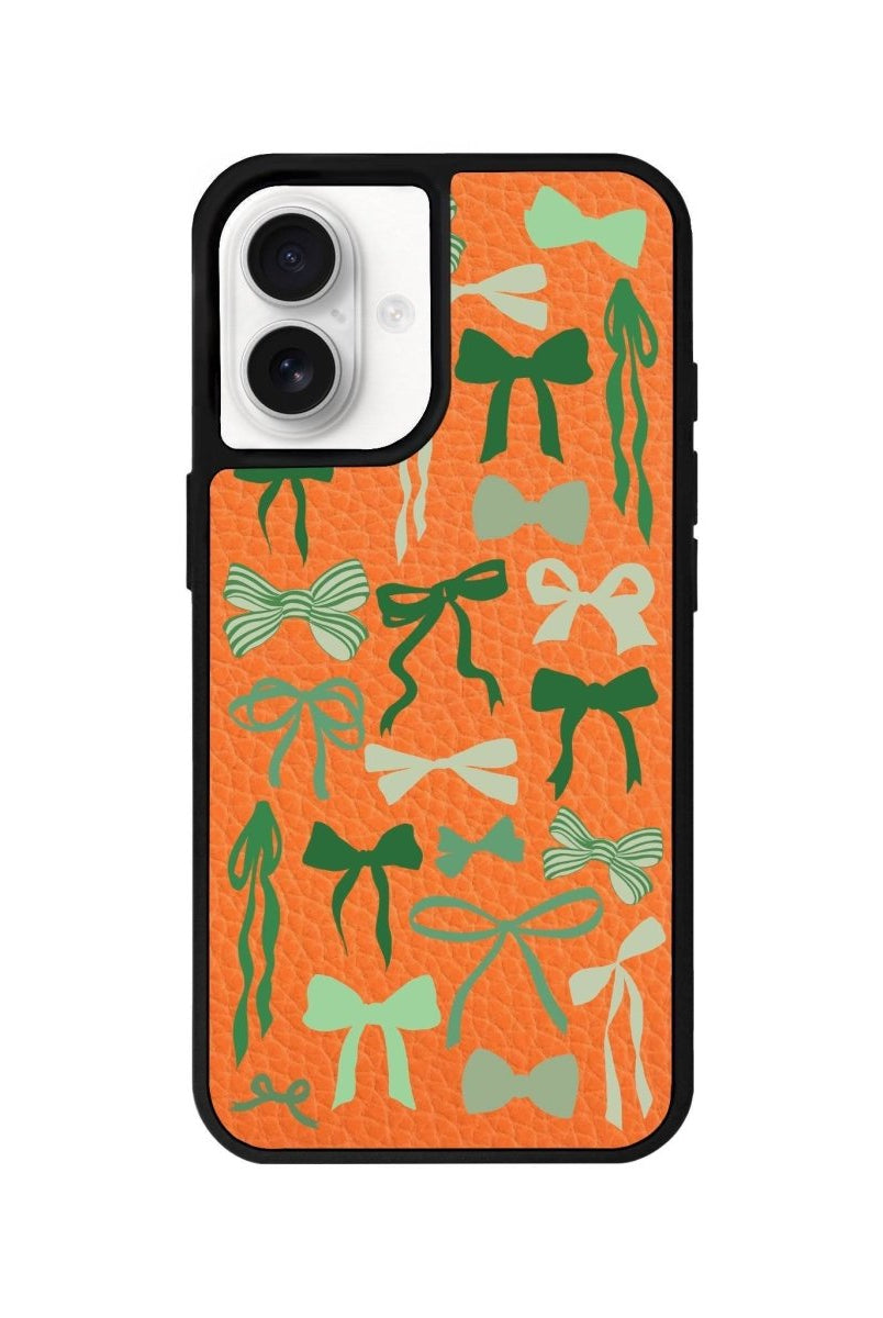 iPhone 16 Green Garland Leather Vegan Deri Telefon Kılıfı Turuncu - SUMTHINCS