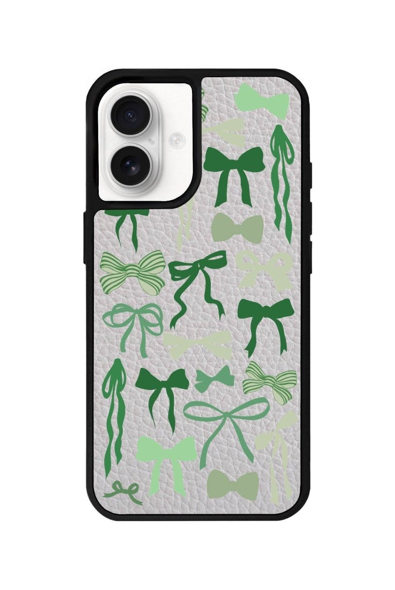 iPhone 16 Green Garland Leather Vegan Deri Telefon Kılıfı Gri - SUMTHINCS