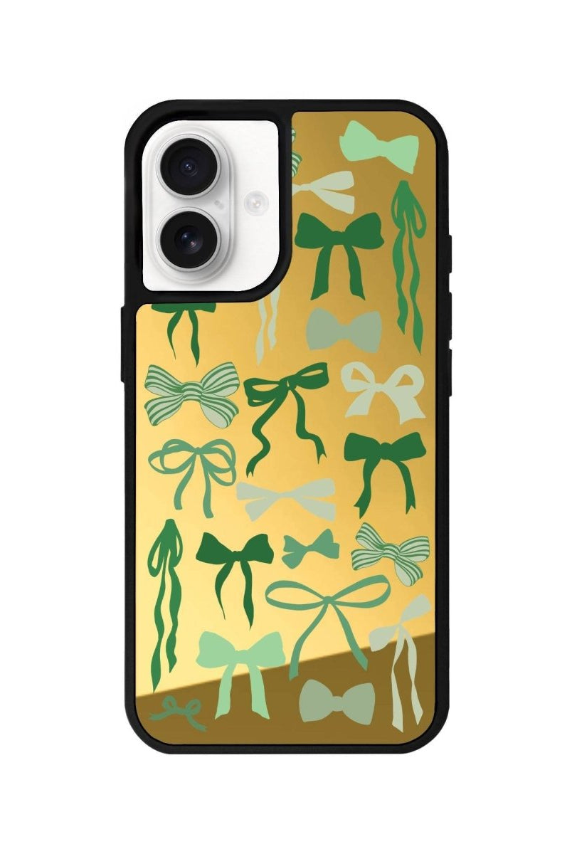 iPhone 16 Green Garland Mirror Aynalı Telefon Kılıfı Altın - SUMTHINCS