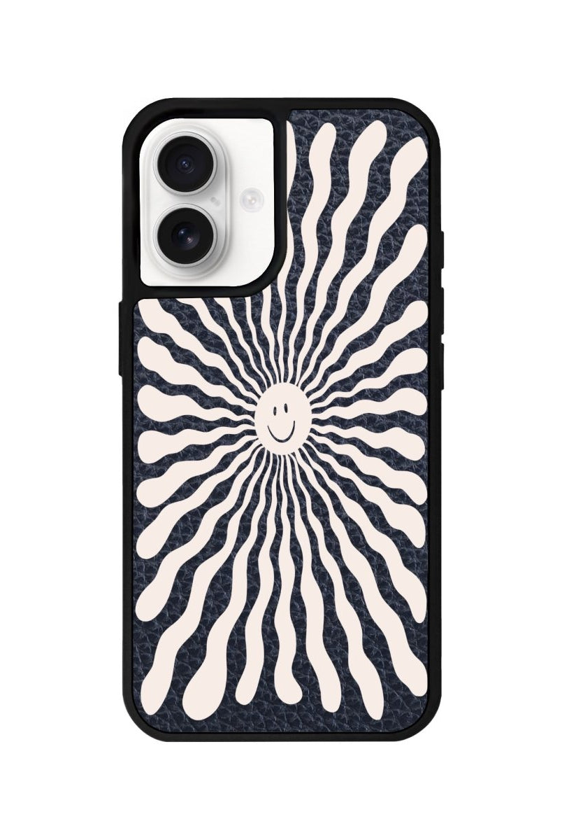 iPhone 16 Happy Little Sun Leather Vegan Deri Telefon Kılıfı Pasifik Mavi - SUMTHINCS