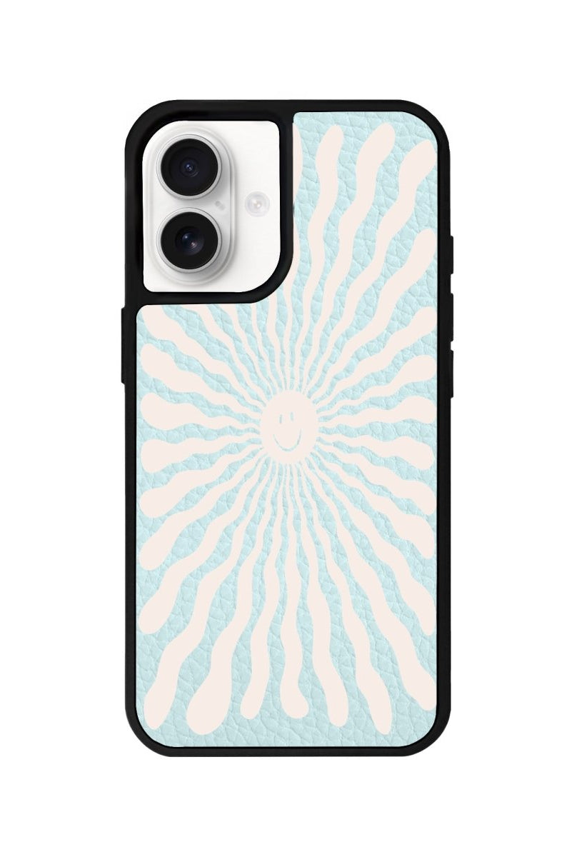 iPhone 16 Happy Little Sun Leather Vegan Deri Telefon Kılıfı Açık Mavi - SUMTHINCS