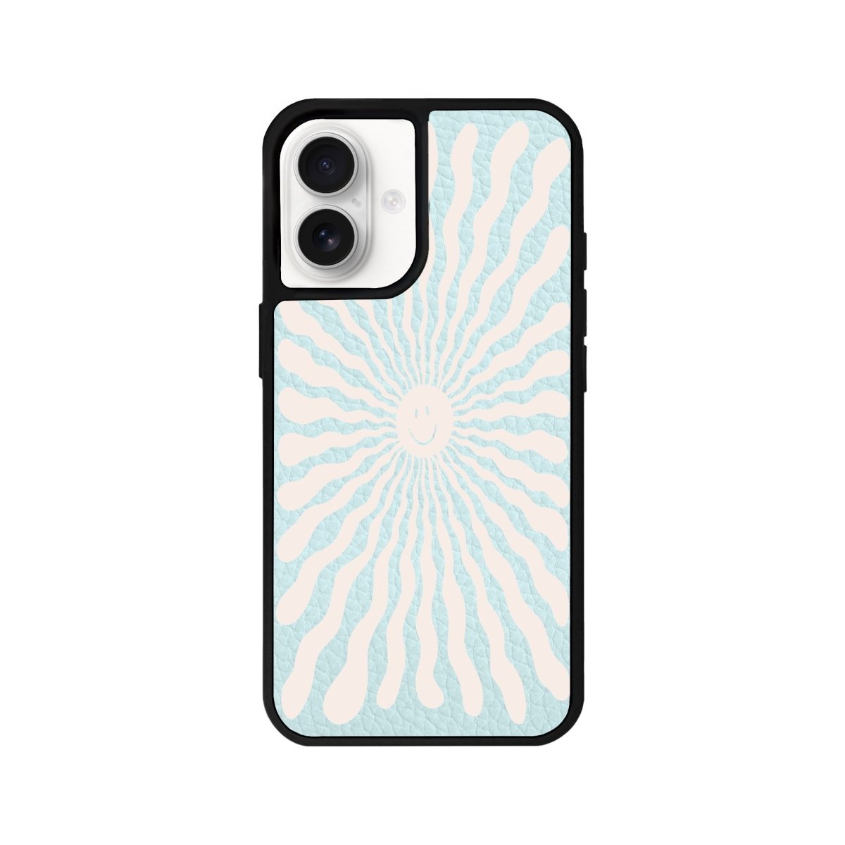 iPhone 16 Happy Little Sun Leather Vegan Deri Telefon Kılıfı Açık Mavi - SUMTHINCS