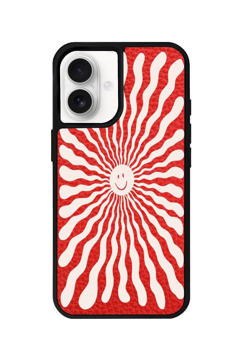 iPhone 16 Happy Little Sun Leather Vegan Deri Telefon Kılıfı Kırmızı - SUMTHINCS