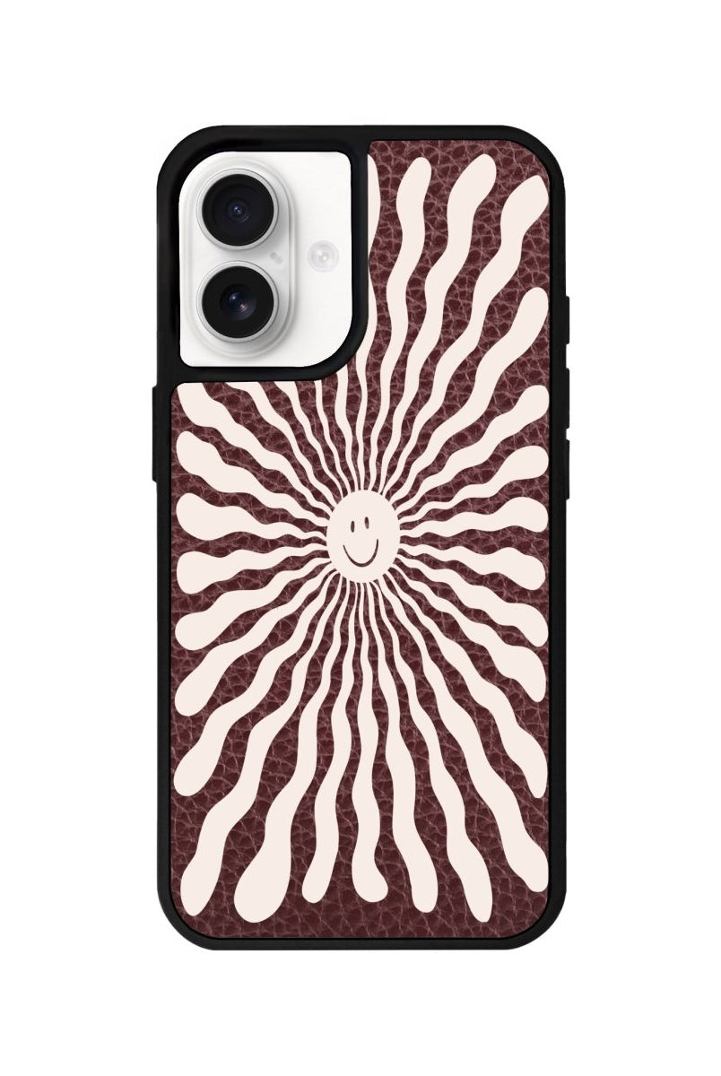 iPhone 16 Happy Little Sun Leather Vegan Deri Telefon Kılıfı Bordo - SUMTHINCS