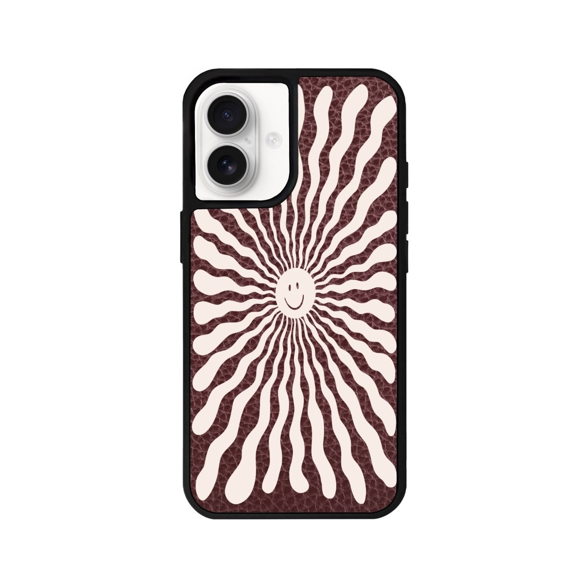 iPhone 16 Happy Little Sun Leather Vegan Deri Telefon Kılıfı Bordo - SUMTHINCS