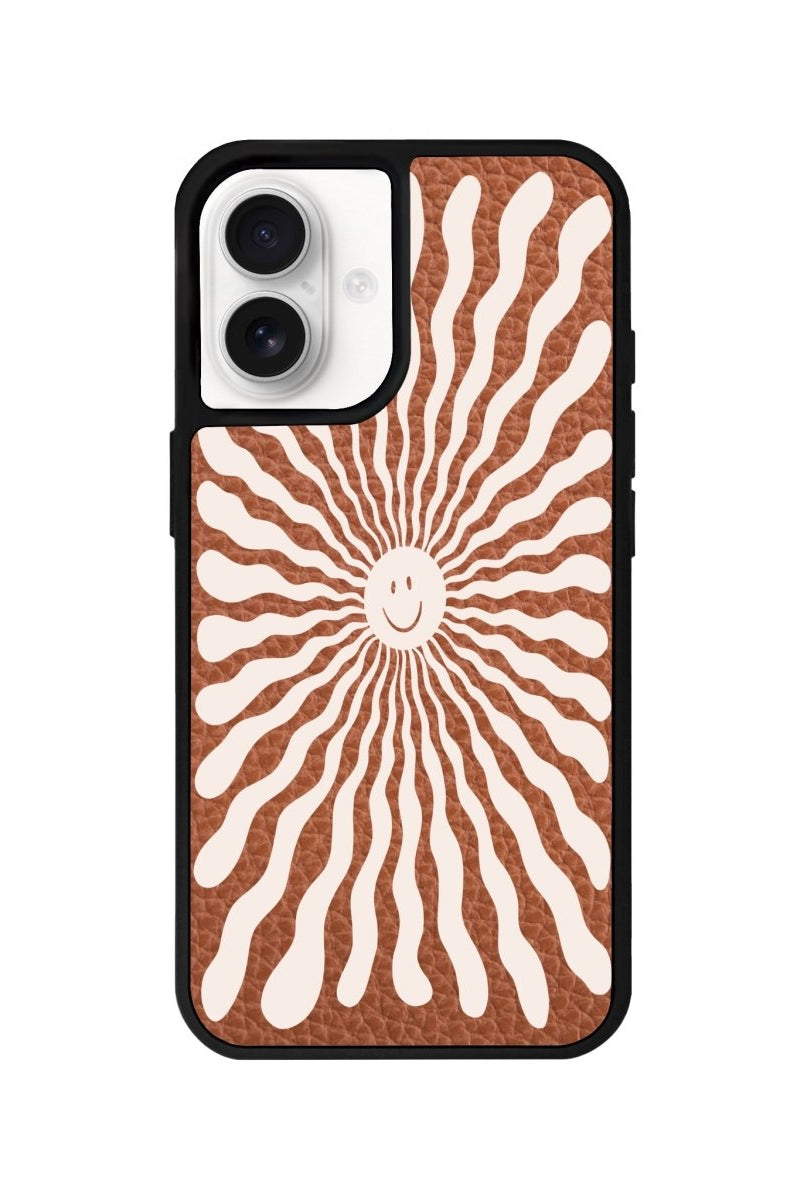 iPhone 16 Happy Little Sun Leather Vegan Deri Telefon Kılıfı Kahverengi - SUMTHINCS
