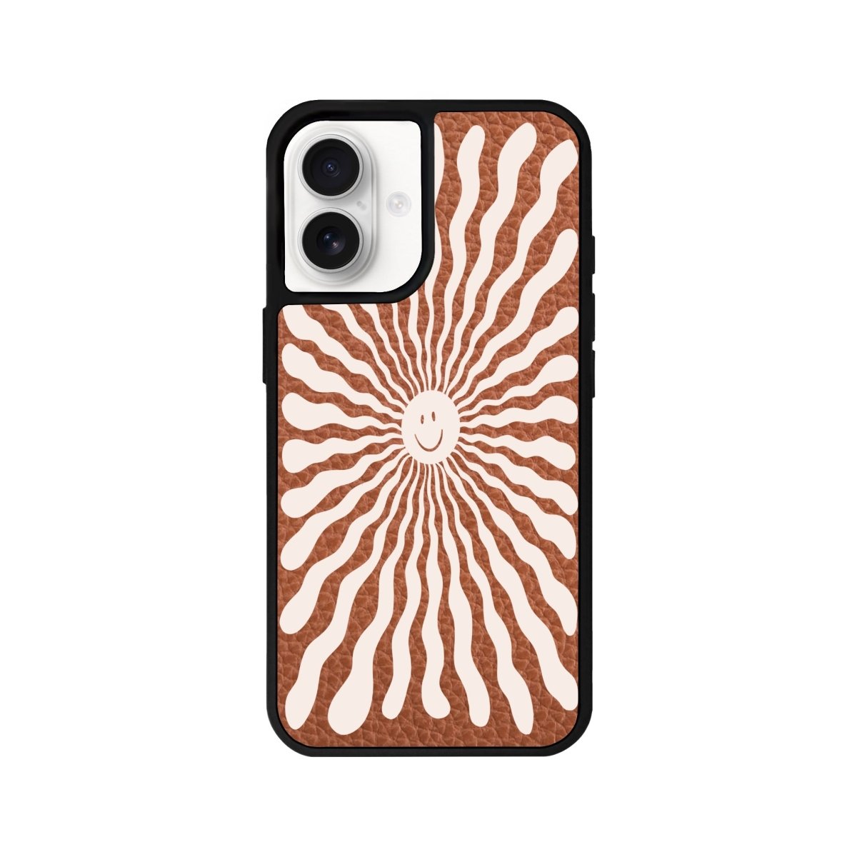 iPhone 16 Happy Little Sun Leather Vegan Deri Telefon Kılıfı Kahverengi - SUMTHINCS