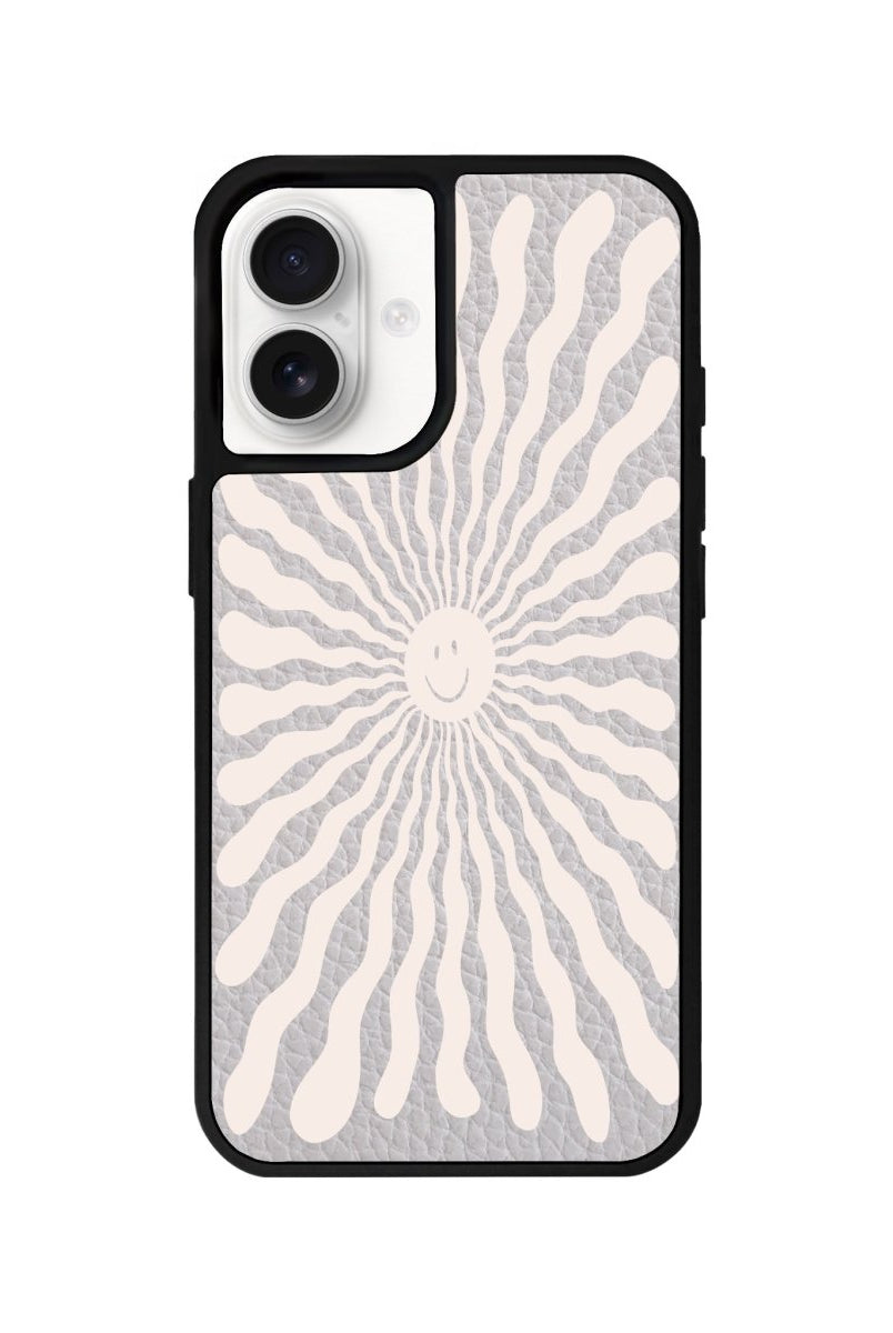iPhone 16 Happy Little Sun Leather Vegan Deri Telefon Kılıfı Gri - SUMTHINCS