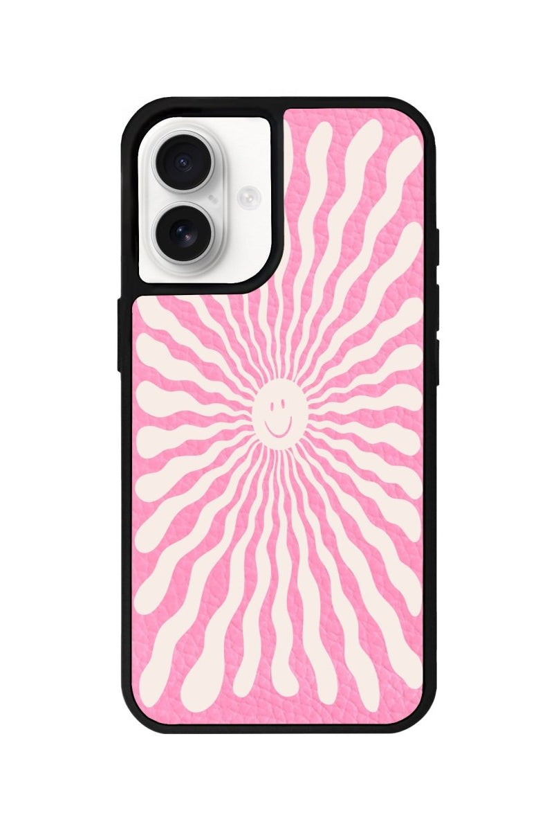 iPhone 16 Happy Little Sun Leather Vegan Deri Telefon Kılıfı Pembe - SUMTHINCS