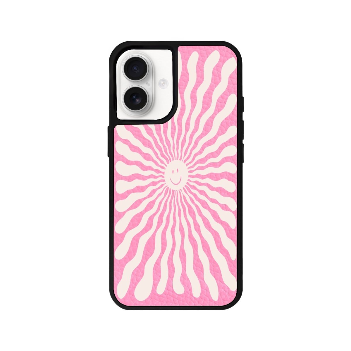 iPhone 16 Happy Little Sun Leather Vegan Deri Telefon Kılıfı Pembe - SUMTHINCS